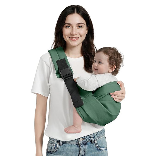 Baby Sling Carrier, Toddler Carrier Sling with Double Safety Buckle and Adjustable Shoulder Strap(7-30lbs), Baby Carriers One Size Fits All, Dark Green