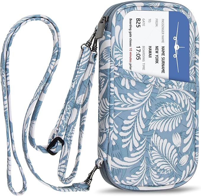 jiemei RFID Family Passport Wallet Holder Waterproof, Travel Document Organizer Credit Card Clutch Bag for Men Women (RFID Leaf)