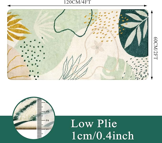 Lahome Washable Hallway Runner Rug - 2x4 Rugs for Bedroom Non-Slip Low-Pile Soft Bath Runner Rug Laundry Room Area Rug Botanical Print Throw Green Kitchen Mat Carpet Runner for Entrance Living Room