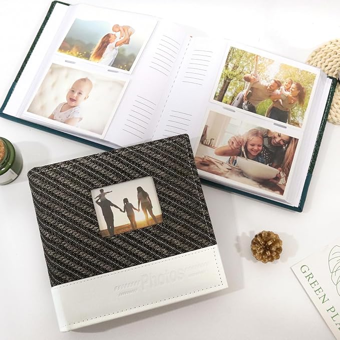 RECUTMS Photo Album 4x6 200 Photos with Writing Space, Photo Album with Memo, Leather Cover with Front Window, 200 Photos 4x6 Picture Album Book for Wedding Family Baby Travel Graduation (Black)