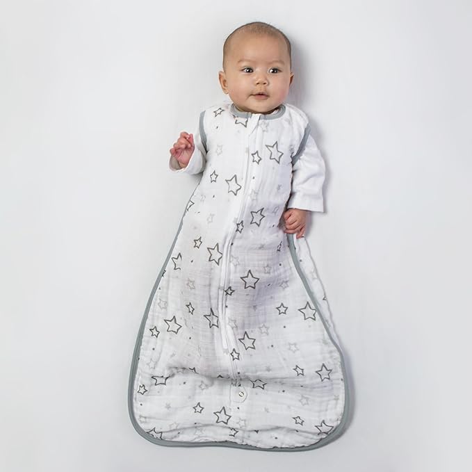 Amazing Baby Cotton Muslin Sleeping Sack, For Baby Boy or Girl, Wearable Blanket with 2-way Zipper, Stars, Sterling, Small (0-6 Month)