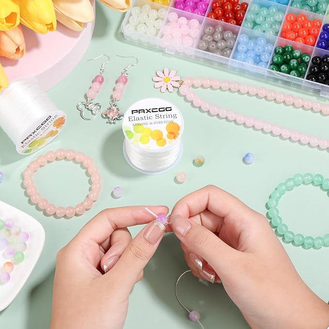 PAXCOO 12 Rolls Elastic String for Bracelets, Stretch Magic Elastic String Bead Cord Jewelry Thread for Bracelet, Necklaces, Clay Beads, Pony Beads (White)