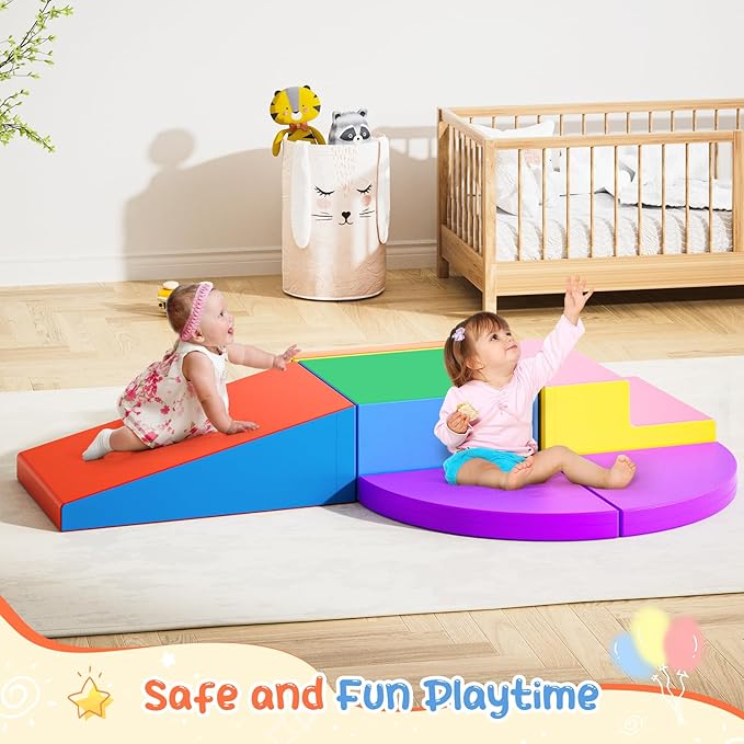 Lischwert Foam Climbing Blocks for Toddlers, Baby Climbing Blocks Soft Play Climbing for Toddlers with Foldable Block and Tunnel Indoor Climbing Toys for Toddler 1-3, 6 Pieces