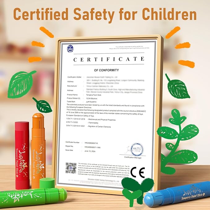 Paint Sticks for Kids 12 Colors, Quick Drying, Smooth, Non-Toxic and Washable Solid Tempera Paint Sticks with 120 PDF Coloring Pages and 30 Stickers, Toddler Art Supplies for Drawing