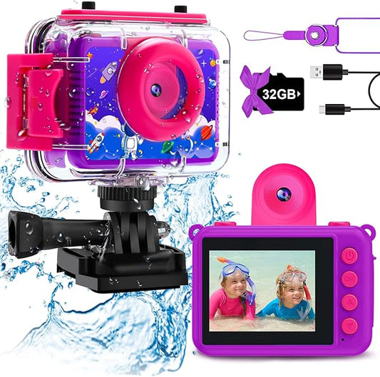 GKTZ Kids Camera - Waterproof Underwater Camera for Kids, Christmas Birthday Gifts for Girls Age 3-12, 1080P HD Children Digital Action Camera, Pool Toys for Kids Age 4-12