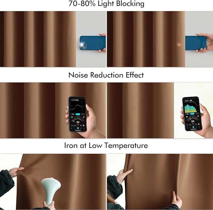 MIULEE Back Tab Blackout Curtains 102 Inch Long 2 Panels Set for Living Room Bedroom, Rod Pocket/Pinch Pleated Thermal Insulated Room Darkening Light Blocking Floor to Ceiling Drapes, Cappuccino Brown