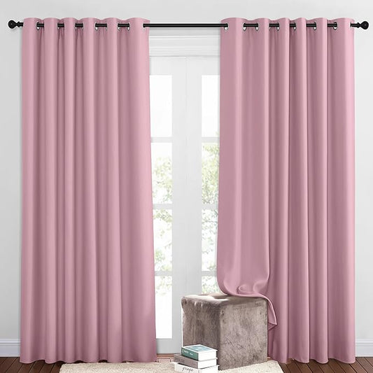 NICETOWN Blackout Patio Curtains for Windows 84 inch Length - Solid Thermal Insulated Grommet Light Reducing Panels Window Treatment for Living Room (Crystal Pink, 2 Panels = 160" Wide)