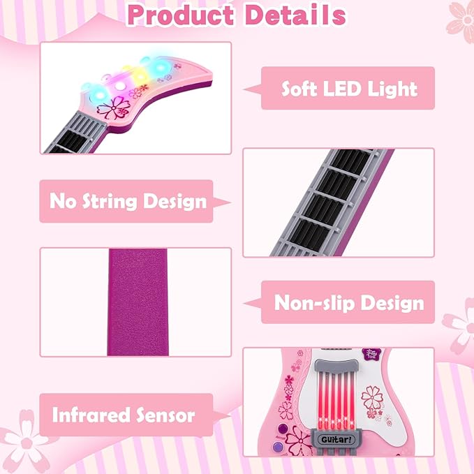 M SANMERSEN Kids Guitar for Girl Music Toy Electric Pink Guitars with Strap for Kid Toddler Musical Instrument Toys for 3 4 5 Year Old Girls Gifts