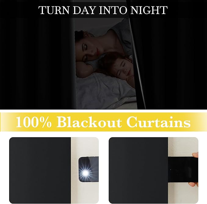 NICETOWN Full Blackout Curtains 96 inch Long for Home Theater, Grommet Energy Saving Room Darkening Window Treatment Thermal Curtains Portable Sun Shades for Living Room, W52 x L96, 2 Panels
