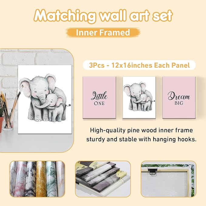 Personalized Baby Bedding Set, 5 Pcs Custom Baby Crib Sets with Name, Toddler Bedding Set for Baby Girls, Pink Elephants Double Layer Nursery Bedding Set, Customized Gifts for Infants Kids