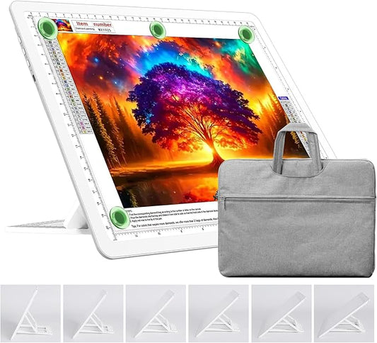 TOHETO Rechargeable A4 Light Board with Stand, Bag, Super Bright Magnetic Light Pad with Side Buttons, Wireless Light Box for Tracing and Drawing, Cordless Light Table for Diamond Painting, Sketching