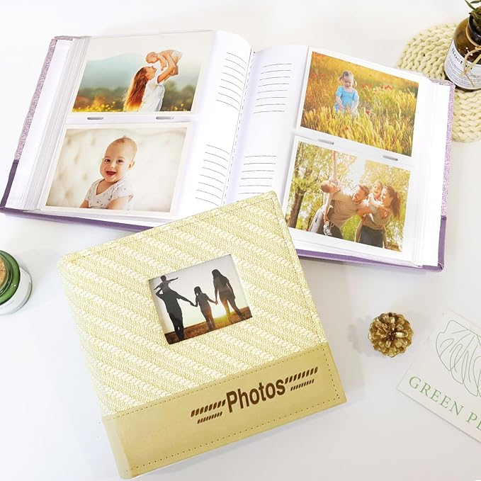 RECUTMS Photo Album with 200 Photos, Leather Cover with Front Window, 4x6 Picture Albums Book for Wedding, Family, Baby, Kids, Birthday, Couple (Beige)