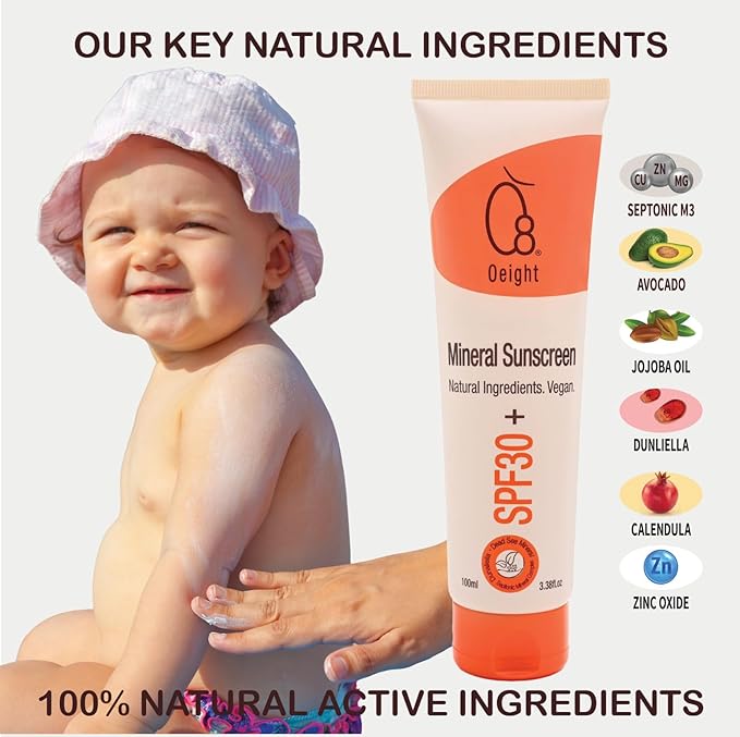 Oeight Mineral Sunscreen for Babies and Children, Baby Sunscreen Lotion Family Sun Protection with Mineral Shield Kids Dermatologist Recommended SPF for Natural UV Protection, Made in Israel