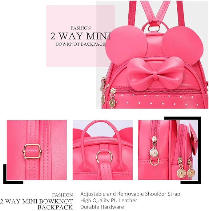 KL928 Girls Bowknot Polka Dot Cute Mini Backpack Small Daypacks Convertible Shoulder Bag Purse for Women