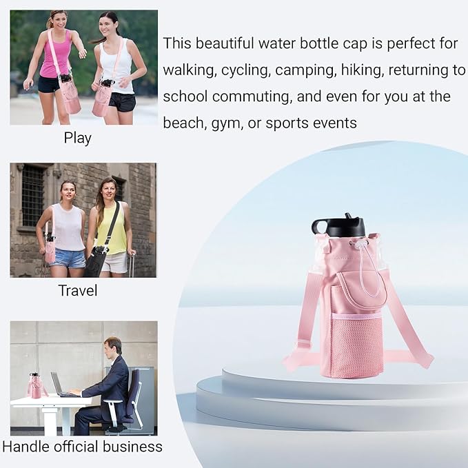 RRegeny【NEW STYLE Water Bottle Holder Crossbody Bag with Shoulder Strap, Leakproof Water Bottle Carrier for Hydro Flask16-40oz, Hands-Free Fitness Bag with Zipper Pockets for Hiking Travel Gym