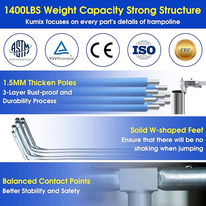 SKYUP Tranpoline 1500LBS 16 15 14 12 10 8 FT Tranpoline for 7-10 Kids and Adults, Windproof Outdoor Tranpoline with Enclosure Net, Basketball Hoop, Easy to Install & Last Long - ASTM Approved