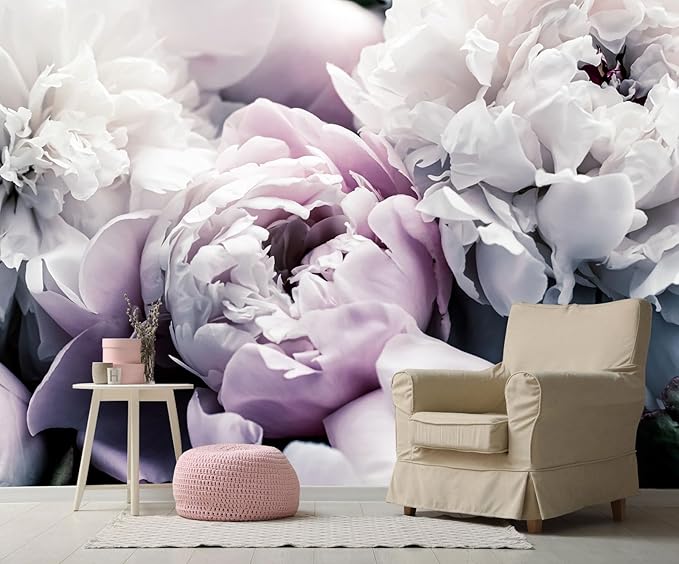 Light Purple Peony Floral Wallpaper Rose Flower Mural Large Wall Decor for Living Room Bedroom Dining Room Office(Not Self-Adhesive)