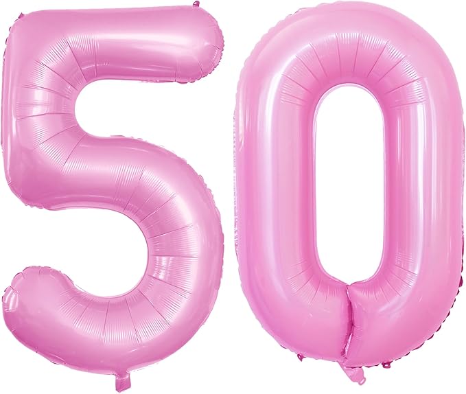 GOER Number 50 Balloons for 50th Birthday Party Decorations,42 Inch Jumbo Foil Helium Balloons for 50th Anniversary (Light Pink)