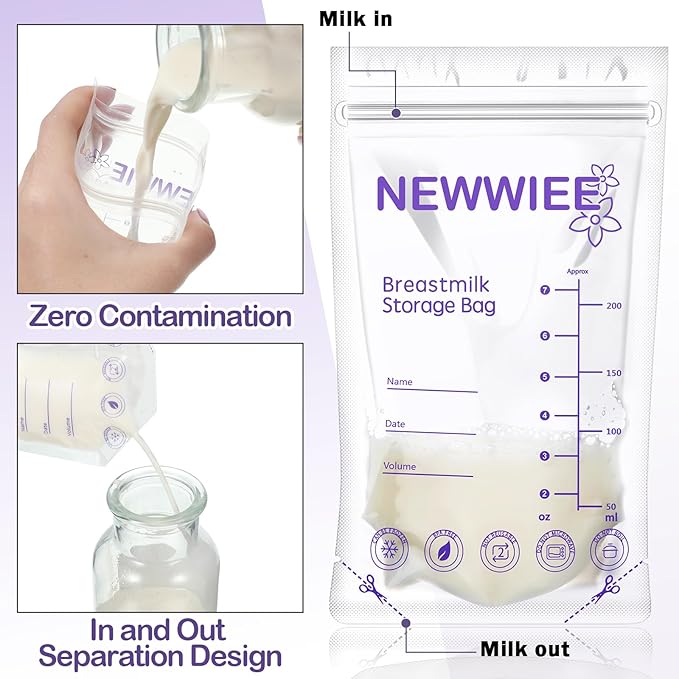 600 Count Breastmilk Storage Bags 7oz Breast Milk Bags for Breastfeeding Self Standing Breastmilk Storing No Leak Double Seal Freezer Storage for Refrigeration and Freezing(Purple)