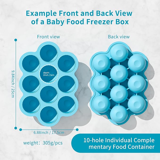 10 Cavities 2 OZ Portions Silicone Baby Food Freezer Tray with Lid, Baby Food Storage Containers,For freezing and storing Breast Milk,ice cube,Fruit Purees,leftovers(Blue)