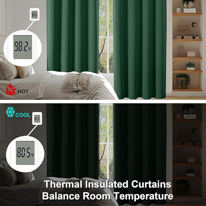 Simplebrand Blackout Extra 10ft Curtains for Patio 120 Inches Long 2 Panels Set, Solid Thermal Insulated Energy Saving Rod Pocket Window Treatment Curtains Blackout Drapes, 50" Wx120 L, Ever Green