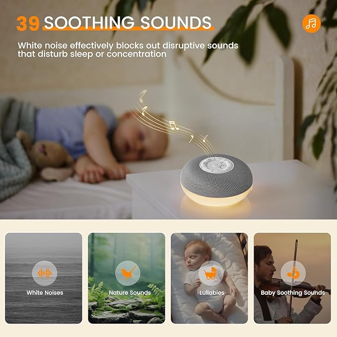 YEVIK 39 Sounds White Noise Machine with Night Light, Portable Rechargeable Sleep Sound Machine for Adults Kids Baby, USB-C, Timer for Home Office Travel Relaxation