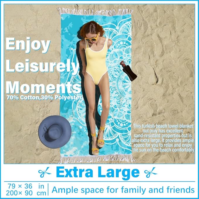 Oversized Turkish Beach Towel Blanket XXL Cotton Sandproof Towels Boho Woven Extra Large Big Sand Free Giant Throw Thick Blankets Huge Quilt XL Picnic Camping Necessities Cloud For Adult Gifts