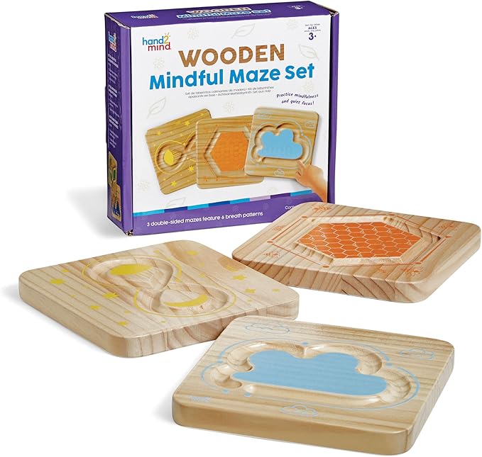 hand2mind Wooden Mindful Maze Set, Tactile Sensory Toys for Toddlers, Anxiety Relief Items, Calm Down Corner Supplies, Emotional Regulation Tools for Kids, Play Therapy Toys, Mindfulness Gifts