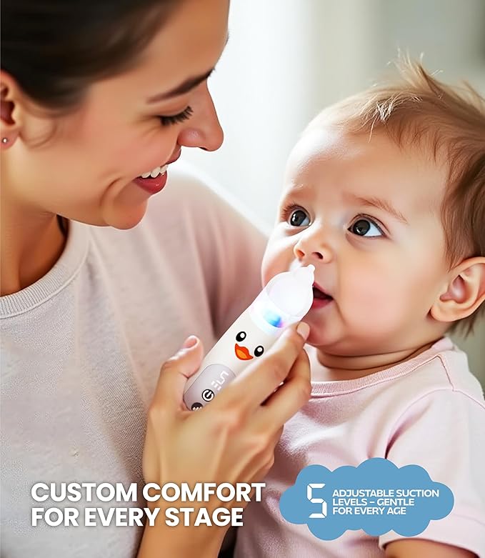 Nasal Aspirator for Baby Electric Nose Cleaner and Booger Sucker with LED Light and Music, Gentle Suction for Stuffy Nose, 5 Levels, USB-C Rechargeable, BPA-Free Silicone Tips, Easy to Clean