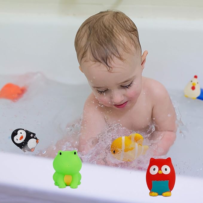 Set of 18 Animals Bath Squirters Toy Set for Toddler, Colorful Assorted Sea Animals Flower Floating Bathtub Squirter Toys for Baby Shower Bath Tub Pool (Animal)