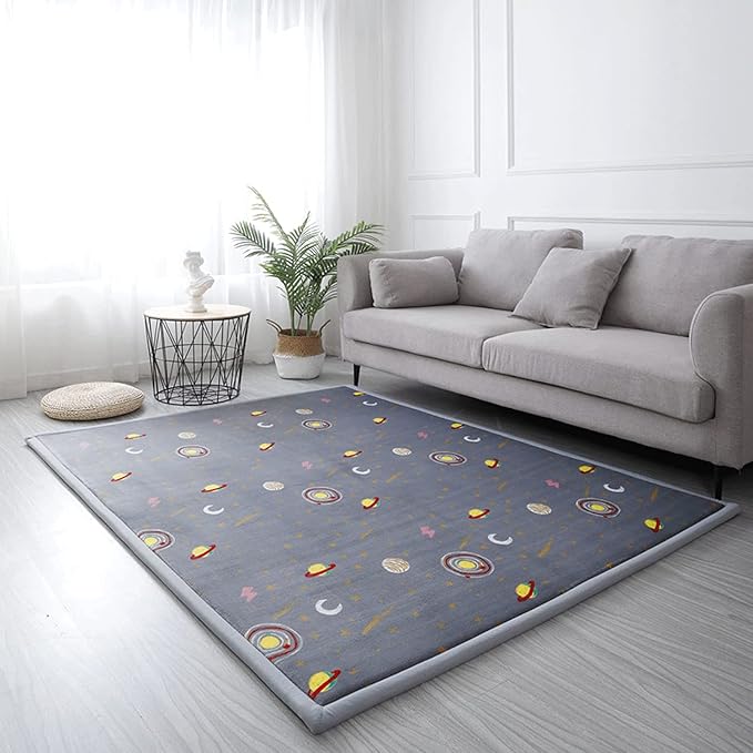 Loartee Coral Velvet Area Rug - 1" Thick Memory Foam Baby Play Mat, Washable Toddler Carpet, Home Decor for Living Room, Nursery, Kids Bedroom, Astral Gray, 6'7"x6'7"