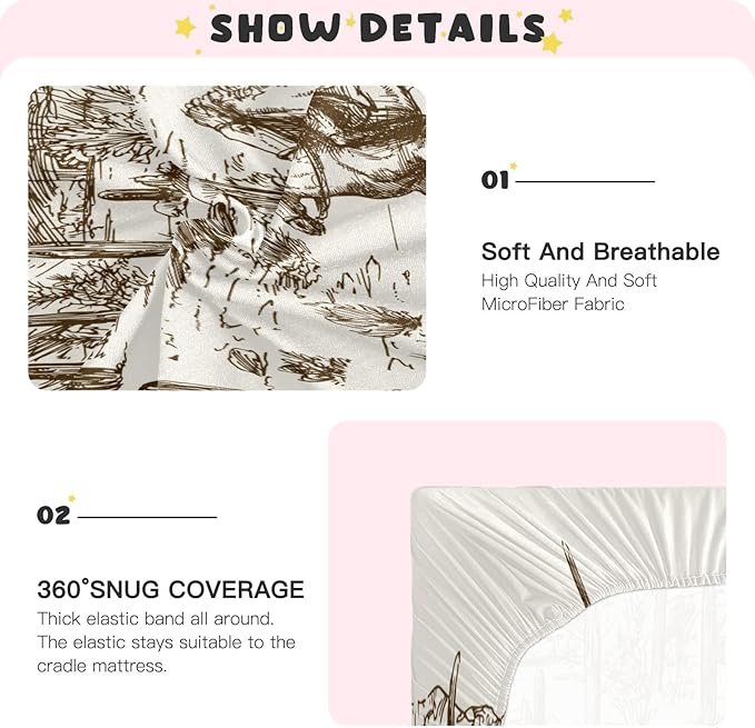 Western Desert Cowboy Crib Sheets for Boys and Girls, Fitted Baby Crib Sheets Soft and Breathable Mini Crib Sheets 39 X 27 X 5 Inches