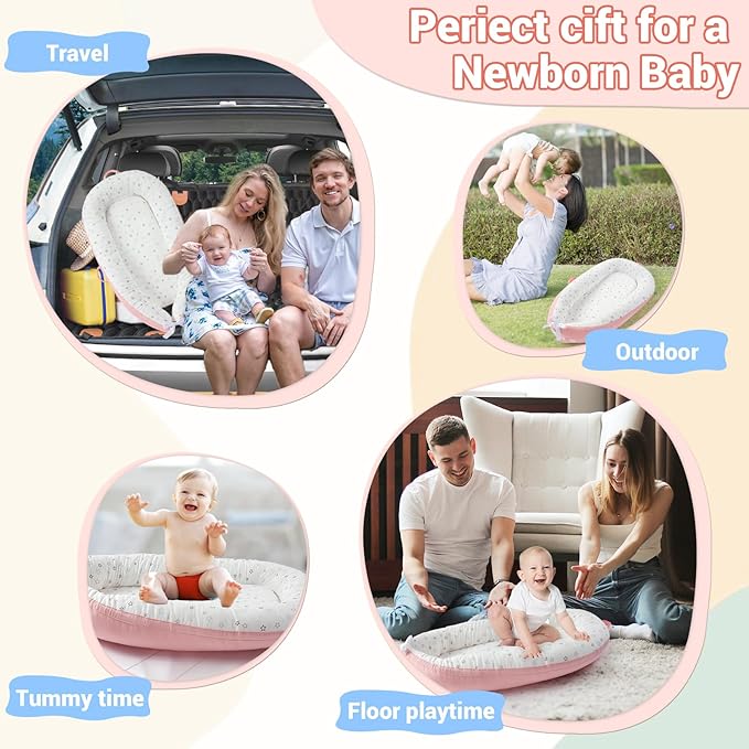 JOLLITO Baby Lounger for Newborn, Breathable Soft Baby for Baby 0-24 Months,Baby Play Mat, Portable Infant Lounger Baby Floor Seat for Home and Travel,Babies Essentials Gifts