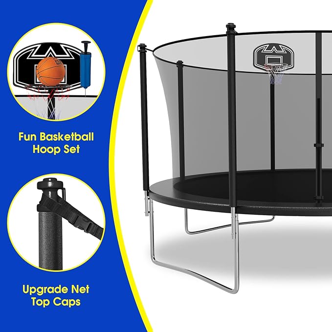 SKYUP Tranpoline 1500LBS 16 15 14 12 10 8 FT Tranpoline for 7-10 Kids and Adults, Windproof Outdoor Tranpoline with Enclosure Net, Basketball Hoop, Easy to Install & Last Long - ASTM Approved