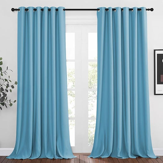 NICETOWN Room Darkening Curtain Panels - Home Fashion Ring Top Thermal Insulated Room Darkening Curtains for Bedroom/Living Room (2 Panels, 80" Wide by 95" Long, Teal Blue)