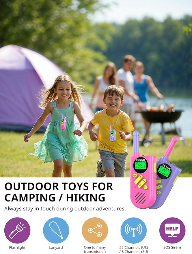 Walkie Talkies for Kids Rechargeable,Toys for Boys and Girls Ages 3-12, 2 Pack Long Range 2-Way Radios, Birthday Gifts,Christmas Stockings, Outdoor Play, Family Games, Hiking Camping Gear
