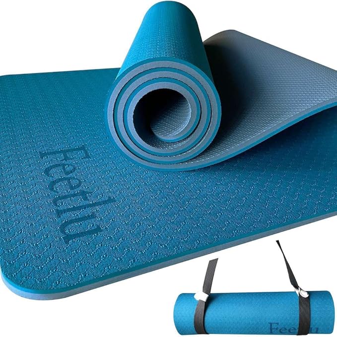 Extra Thick Exercise Yoga Mat with Strap - 2/5 Inch (10MM), Non-Slip Workout Mat for Yoga, Pilates, and Floor Exercises