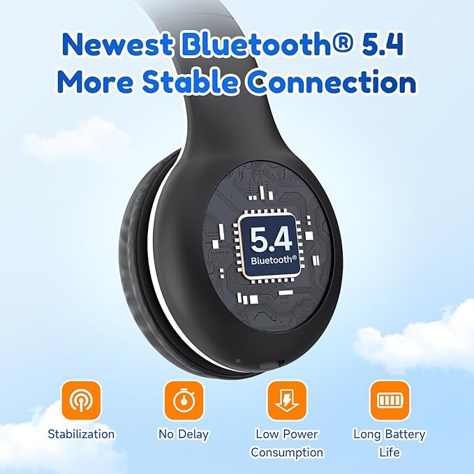 EarFun K2 Kids Bluetooth Headphones, Kids Headphones with Volume Limited, 40H Playtime, Built-in Mic, Stereo Sound, Foldable Over-Ear Headphone for School/Travel/iPad/Tablet, Black