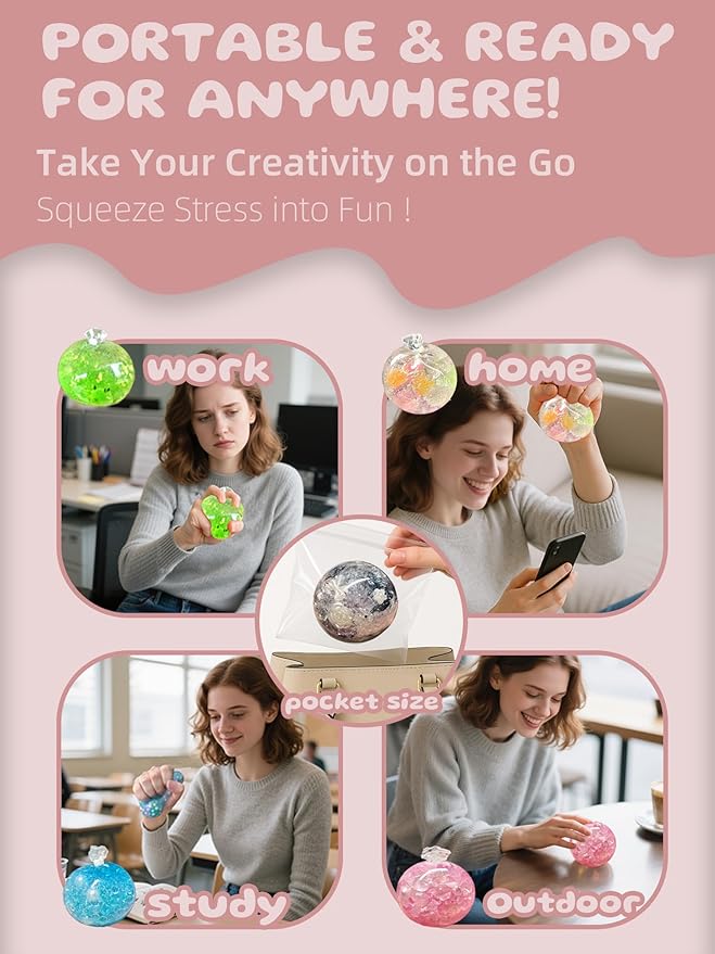 DIY Stress Ball Making Kit - 10 TPR Skins, 13 Fillers, 14 oz Slime, 7 oz Clay, Create ASMR Anxiety Relief Toys, Handmade Squishy Stress Balls, Unique Self-Care Gifts for Women, Crunchy and Relaxing