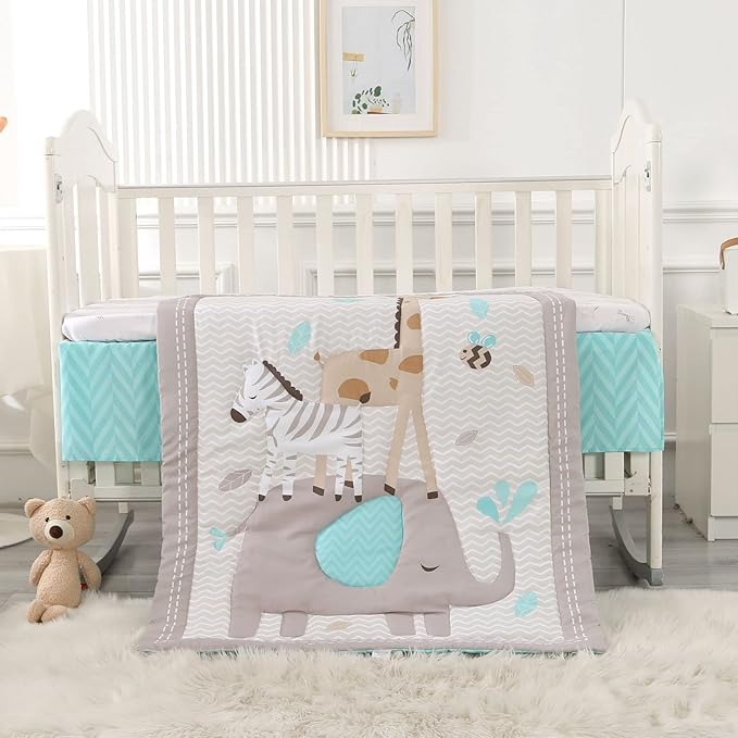 Wowelife Elephant Crib Bedding Set Gray, Premium 3-Piece Baby Bedding Set Elephant, Safari Newborn& Infant Nursery Bedding Set for Baby Boy, Gray
