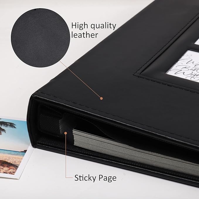 RECUTMS Self Adhesive Photo Album, 60 Pages DIY Scrapbook Photo Album with Sticky Pages Holds 3x5 4x6 5x7 6x8 8x10 Photos Black Inner Page for Wedding Anniversary Graduation Family Travel