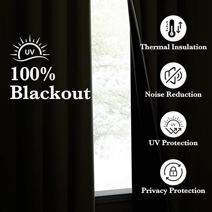 NICETOWN 100% Blackout Curtains 96 inches Long, Grommet Lightweight Easy to Install Portable Blackout Curtains Energy Saving Shades for Living Room/Bedroom, Muted Beige, W52 x L96, 2 Panels