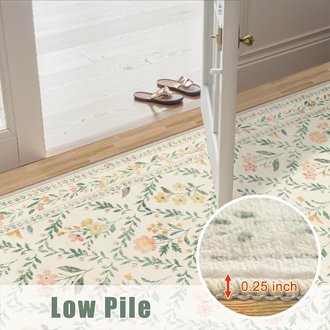 10x14 Area Rugs for Living Room: Floral Washable Rug Vintage Large Soft Boho Non-Slip Carpet Stain Resistant Low Pile Carpets for Bedroom Dining Room Farmhouse Nursery Hallway Home Office Beige/Multi