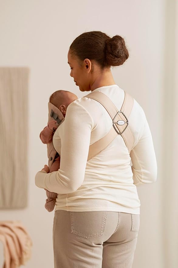 BabyBjörn Baby Carrier Mini, Beige, Woven | Newborn Carrier (7-25 lbs), Ergonomic, Easy-to-Use
