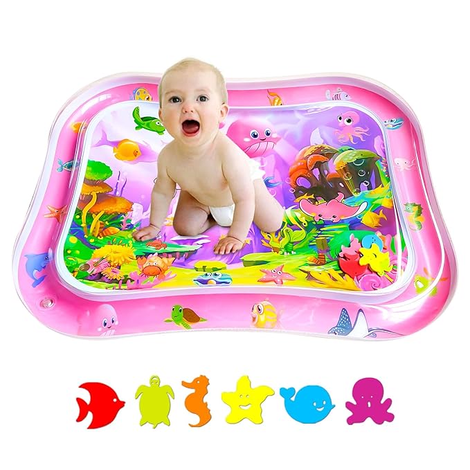 ZHUYNXIR Extra Big Infant Toys, Tummy time mats,Tummy time Toys, Baby Pink Water Play mat, Fun Early Development Activity Play Center for Newborn, Pink 39.5x31.5 in.