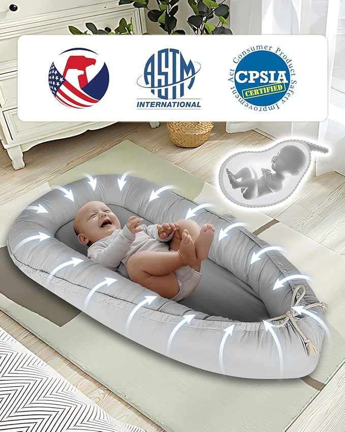 Baby Lounger - Infant Lounger for Newborn 0-24 Months, Pure Cotton Breathable Baby Nest Lounger Cover, Newborn Essentials for Baby Boys & Girls, Portable Baby Lounger for Home and Travel