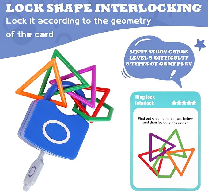 Shape Sorting Matching Learning Locks Toys, Toddler Montessori Educational Toy Geometric Shape Matching Recognition Color Sorting Toy Set, Preschool Locks and Keys Learning Game (Shape Matching)