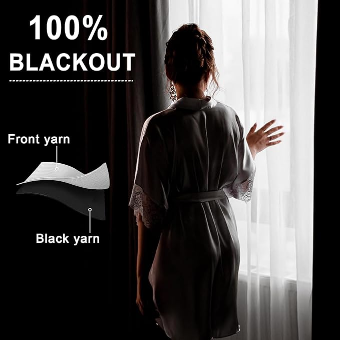 XWZO Full Shading Blackout Curtains 54 Inches Length - Heat and Light Blocking Rod Pocket Window Drapes with Black Liner Backing for Bedroom Sewn with Tiebacks, Burgundy, W42 x L54, Set of 2 Panels