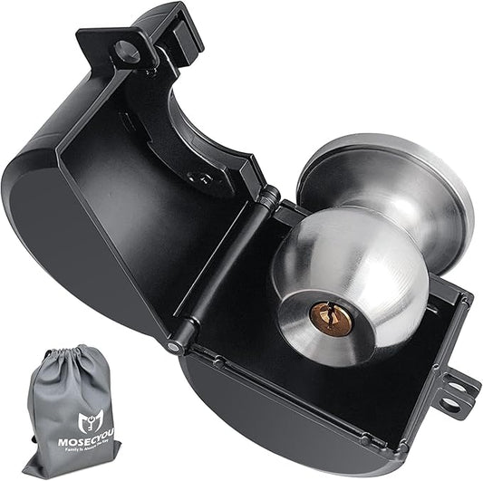 Door Knob Lockout Device, All-Metal Adjustable Version, Cover to Disable Doorknob, Prevents Turning of Knob & Block Access to Keyhole, Safety Extra Lock for Kids/Elderly/Bedroom No Drill