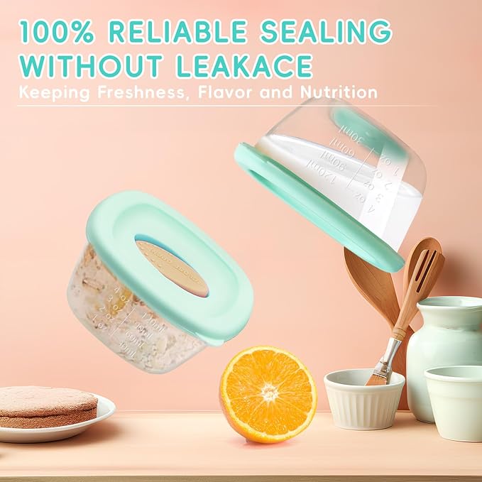 Leak-Proof Baby Food Storage Containers 12-Pack - 4oz BPA-Free Freezer & Microwave Safe Food Jars with Airtight Lids for Infants, Travel, Nurseries